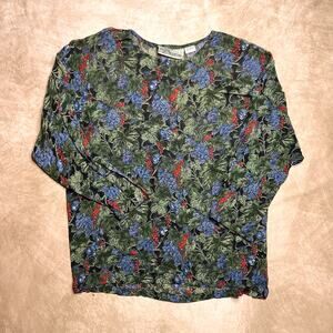 Vintage 90s New Options By Kate Geddes Sheer Mesh Berry Top Floral Multicolor